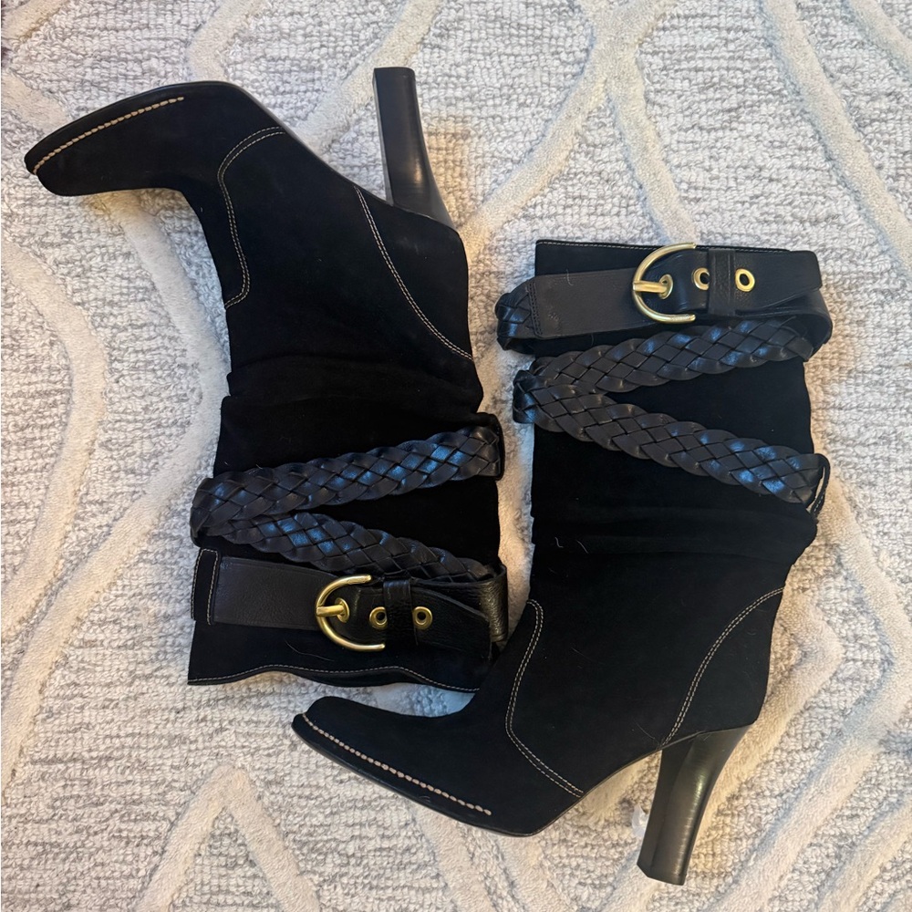 Coach Black Braided Suede Heeled Boots - Picture 2 of 4